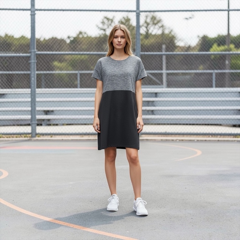 Hyba, Athletic Dress, Heather Grey & Charcoal Ultra Soft Stretch, XS